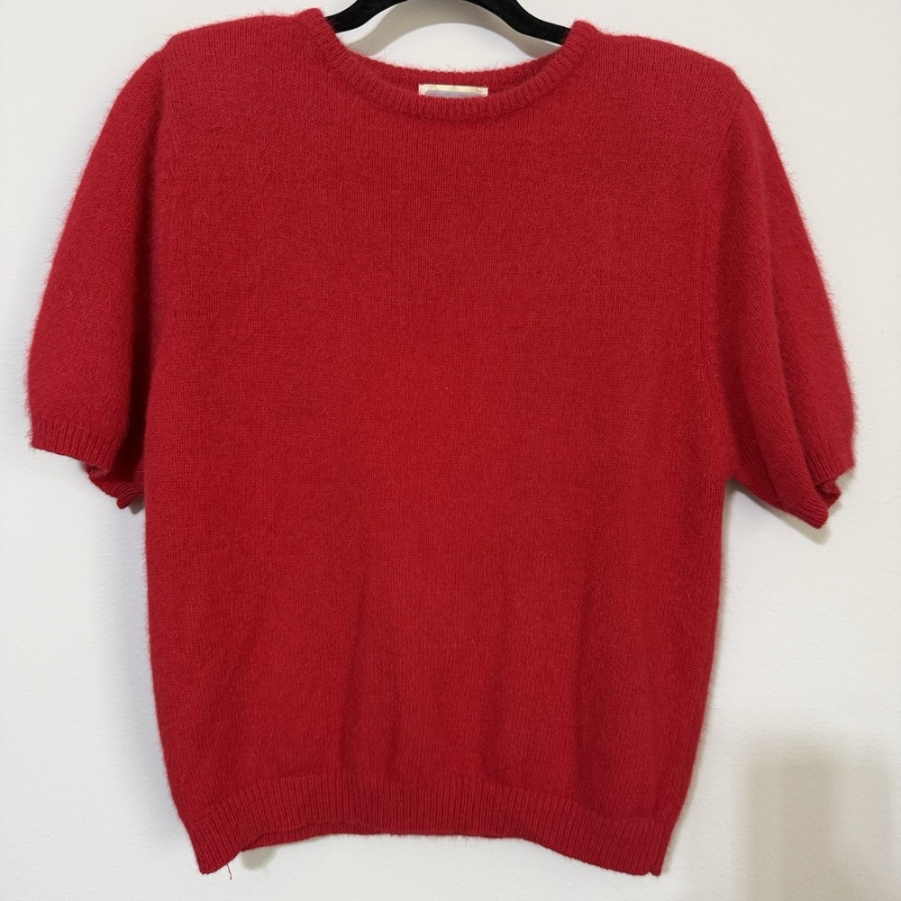 VTG Women's Lambswool Angora Blend Sweater Sz‎ M Soft Cherry Red Puff Cropped